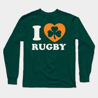 St Patricks Day Rugby Irish Rugby Player Shamrock Heart Long Sleeve T-Shirt